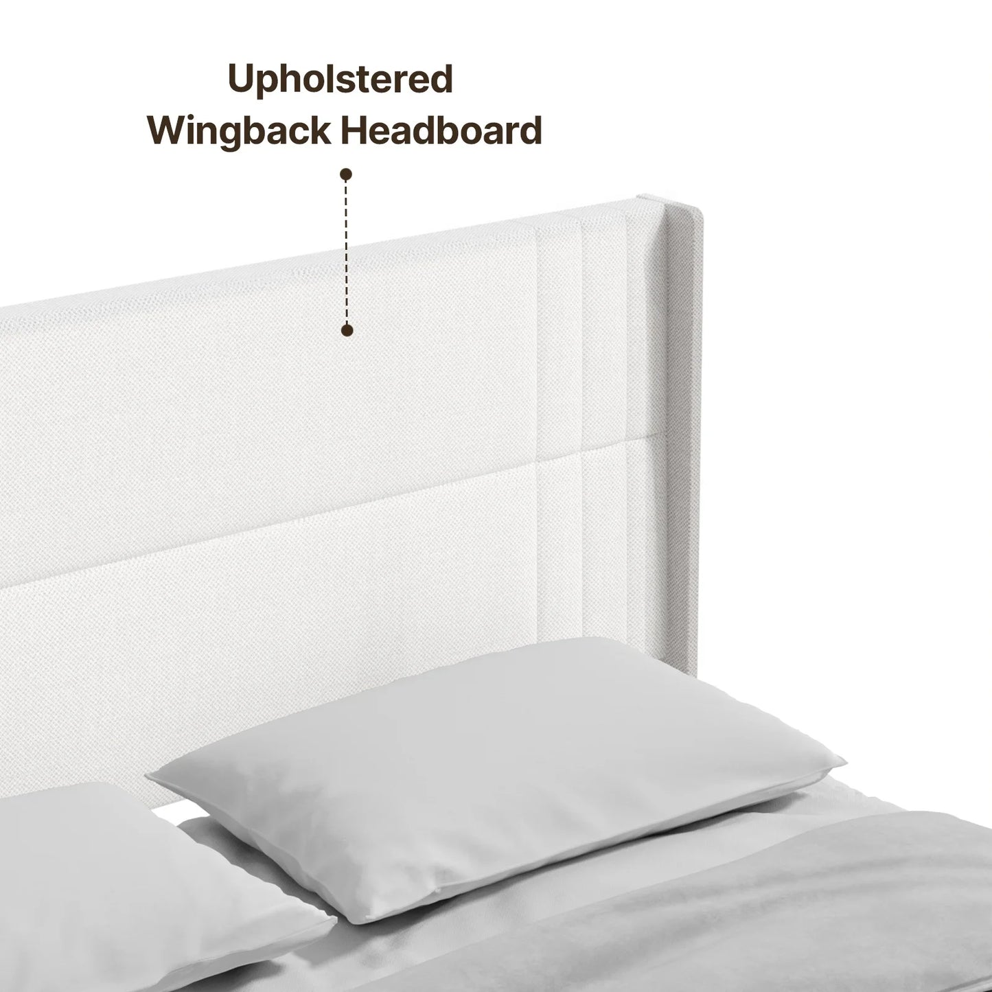 Upholstered Queen Bed Frame with Wingback Headboard and Modern Geometric Design, Featuring Wooden Slats Support in White