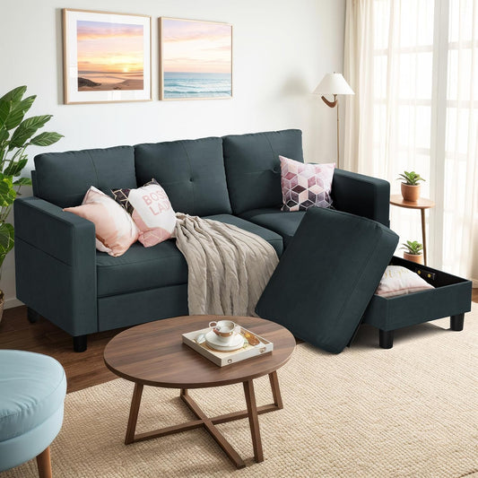 79 Inch Convertible Sectionl Sof Couch, Modern Linen Fbric L-Shped , 3-Set Sof Sectionl with Reversible Chise for Living Room, prtment nd Smll Spce (Drk Grey)